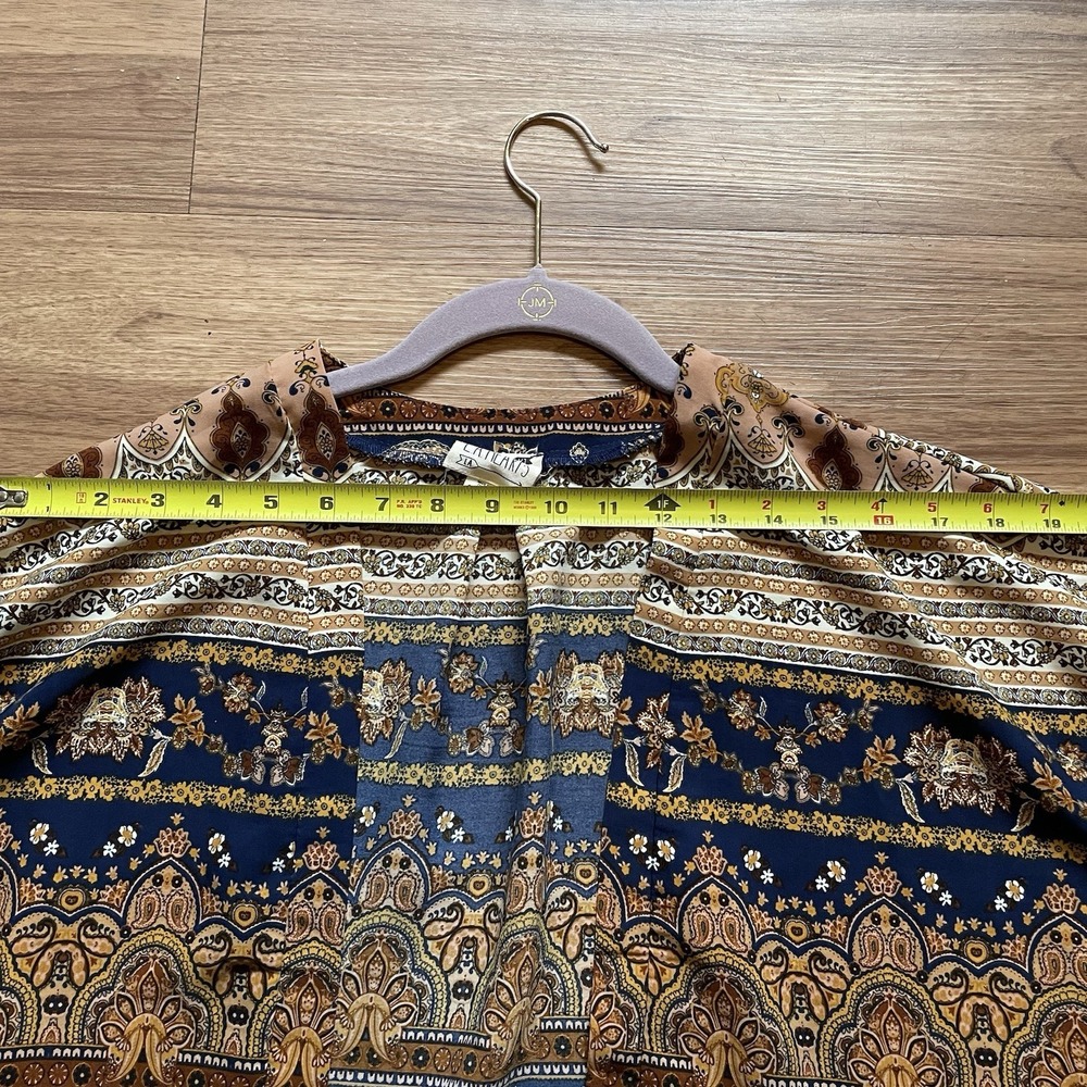 LA Hearts Brown Blue Floral Paisley Women's Short Sleeve Open Cardigan OS Bolero - Picture 5 of 6